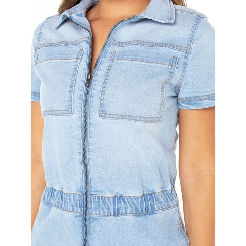 Celebrity Pink Blue Denim Overalls with Elastic Waist